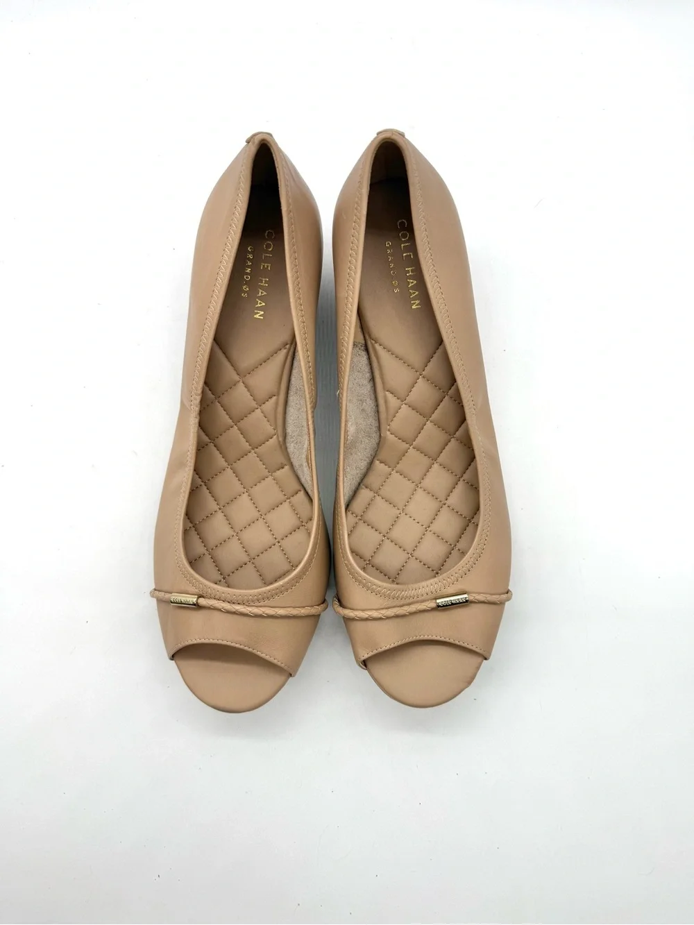 Cole Haan Nude Peep-Toe Quilted Wedges